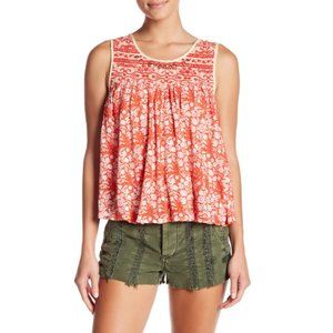 Free People Lucky Coin Linen Blend Floral Tank Top